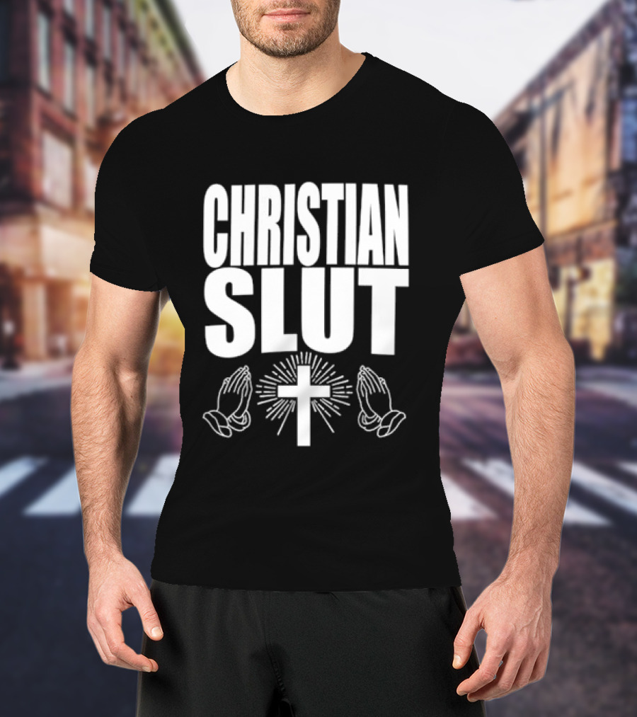 Christian Slut Praying Hands Cross Iconography T-Shirt