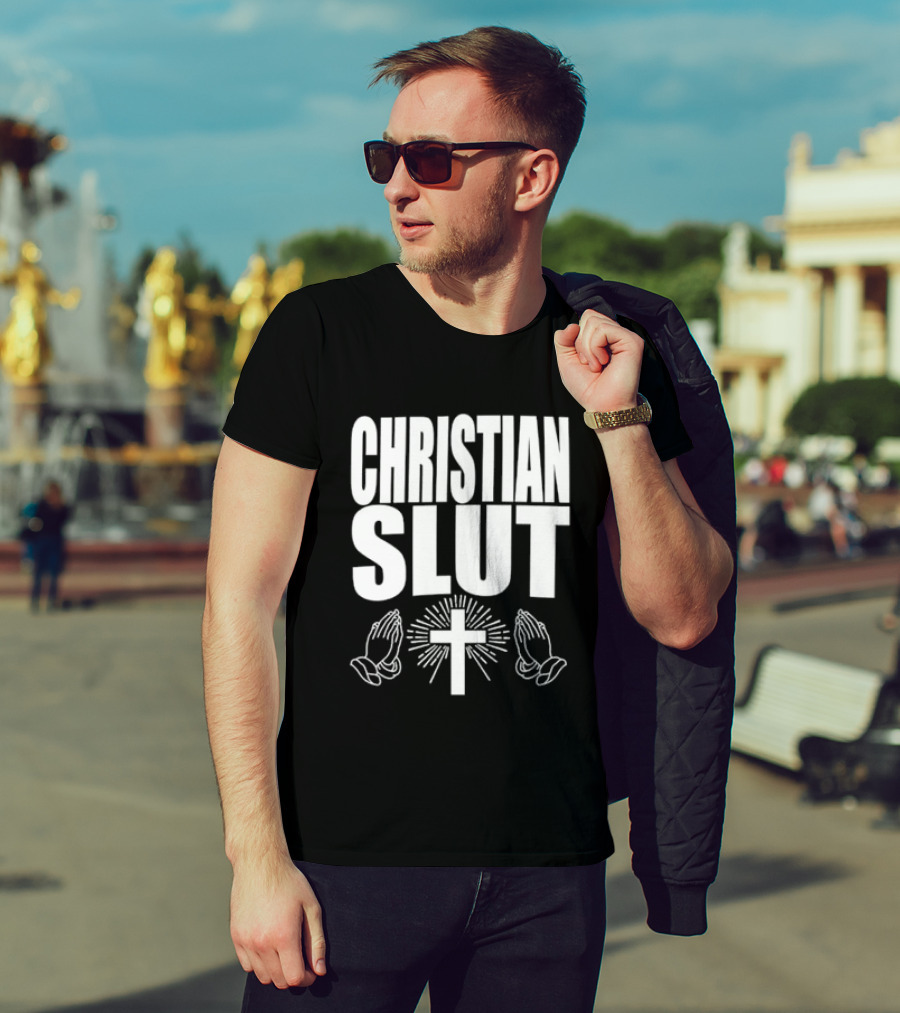Christian Slut Praying Hands Cross Iconography T-Shirt