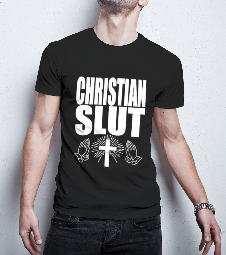 Christian Slut Praying Hands Cross Iconography T-Shirt