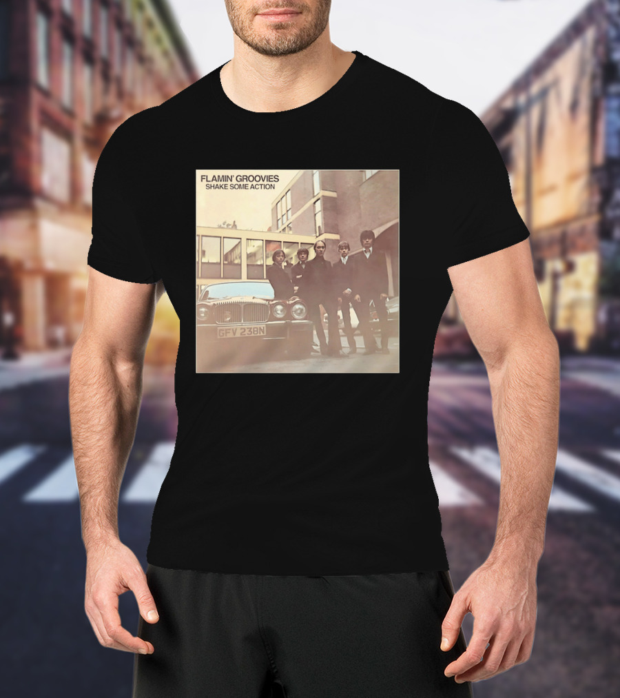 Flamin' Groovies Shake Some Action 50th Anniversary Album Cover Retro Car Scene T-Shirt