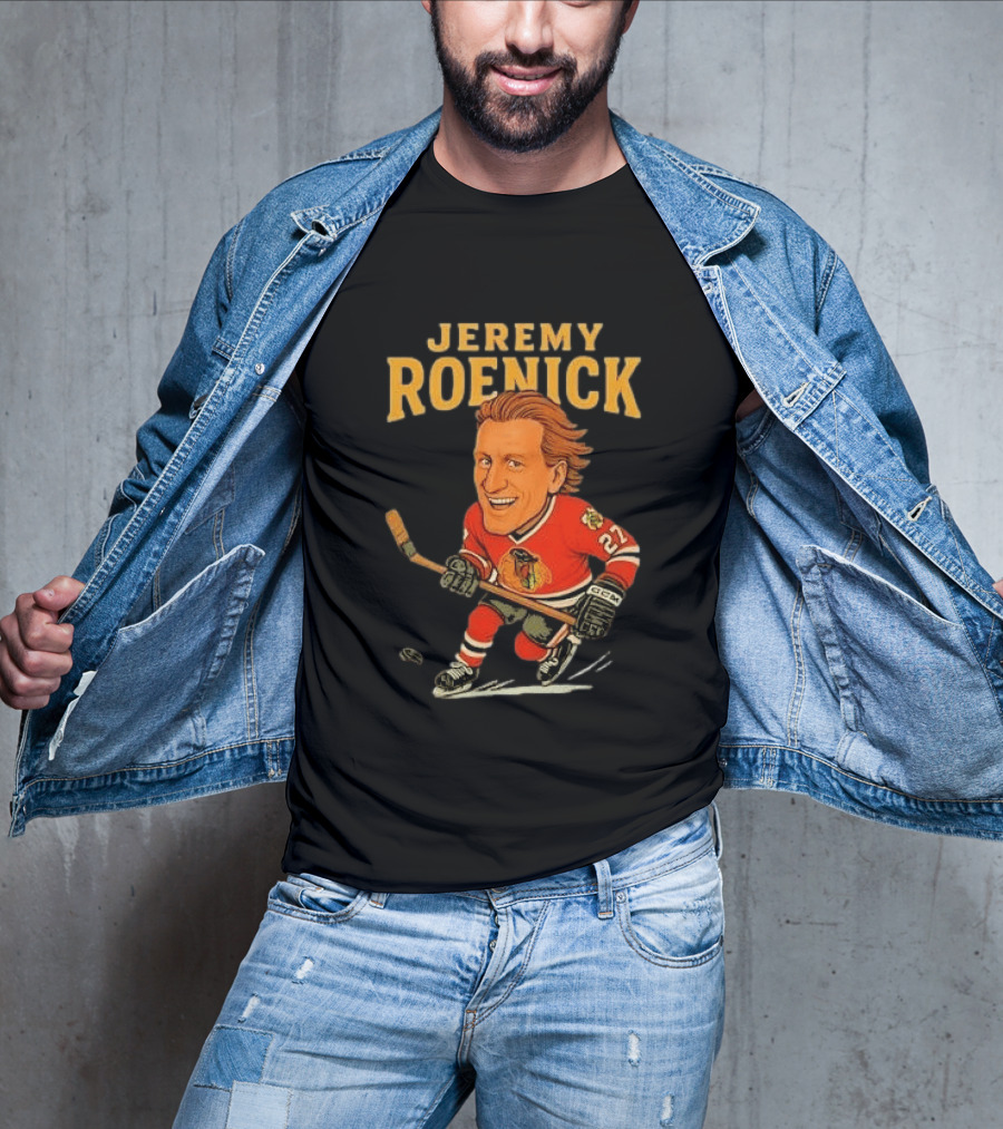 Jeremy Roenick Caricature Chicago Blackhawks Legendary Hockey Star T-Shirt