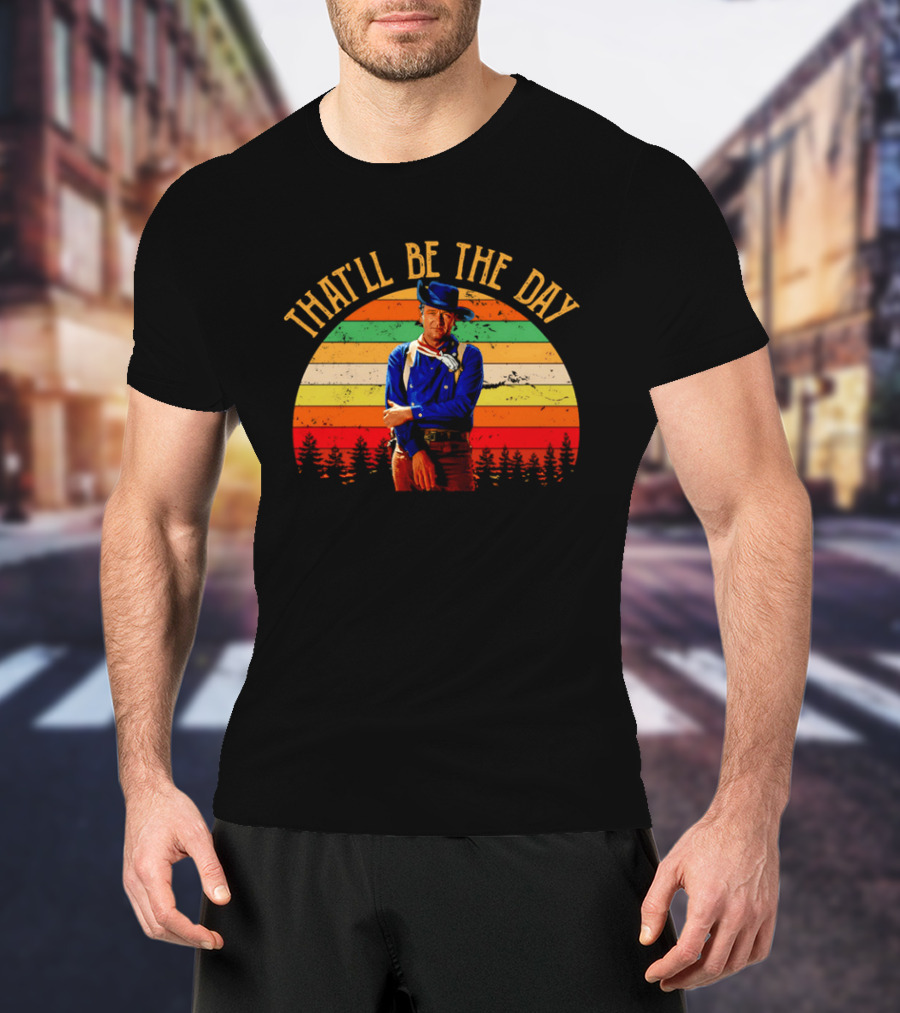 John Weyne That'll Be The Day Vintage Western Style Striped Sunset T-Shirt