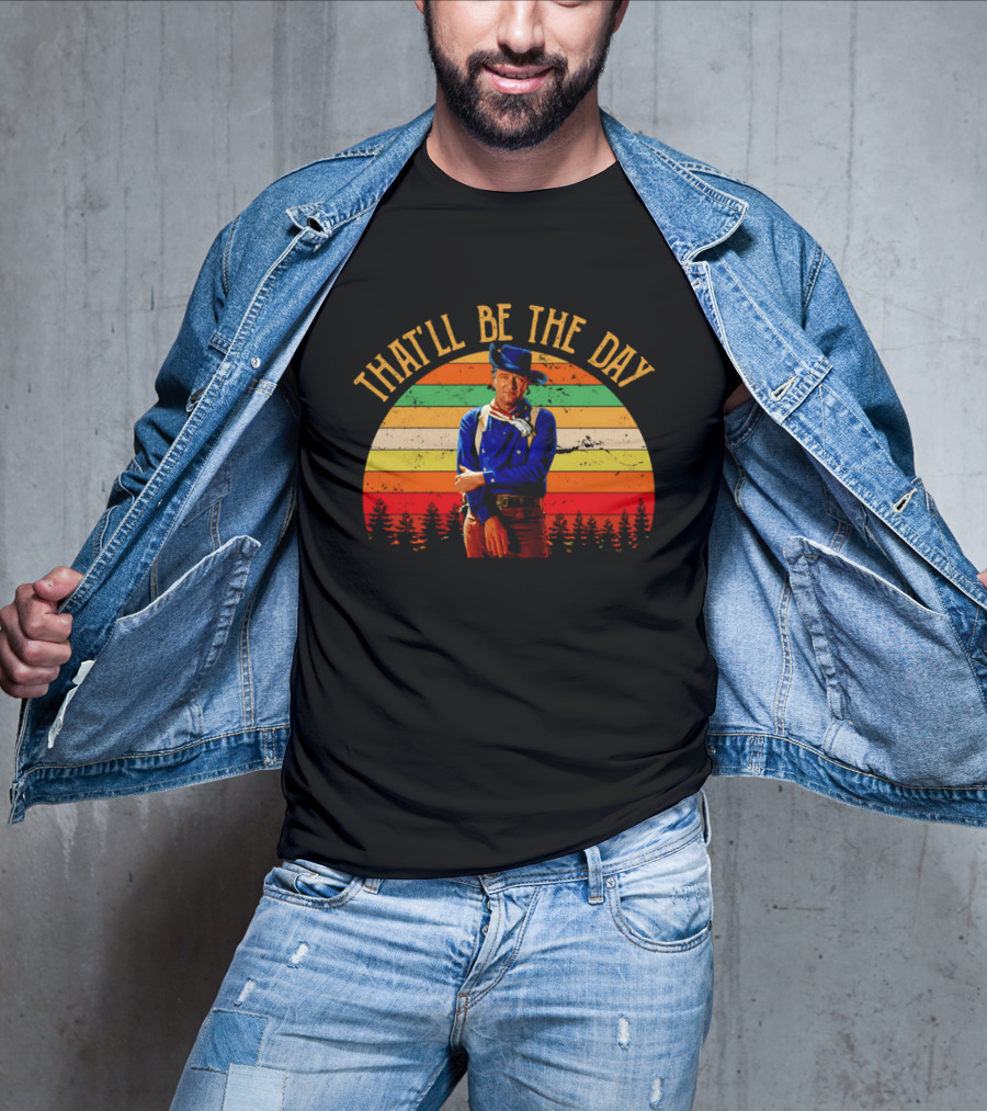 John Weyne That'll Be The Day Vintage Western Style Striped Sunset T-Shirt