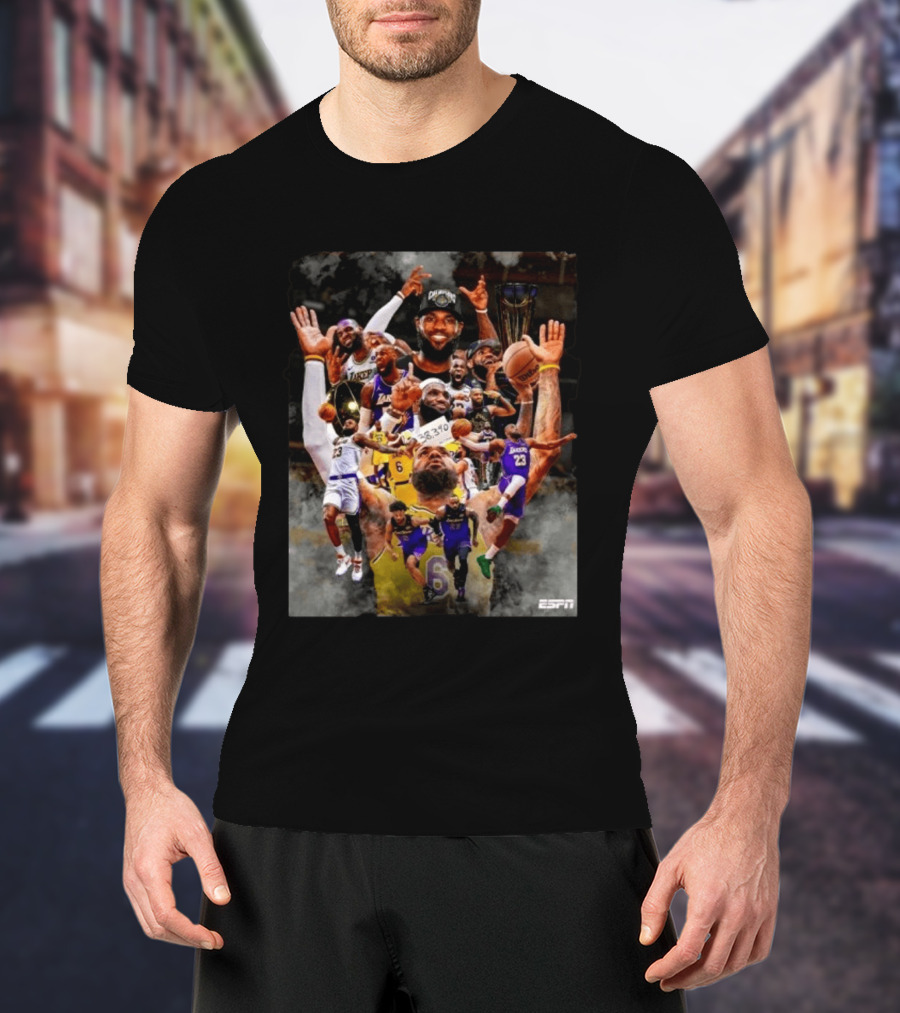 LeBron James Los Angeles Lakers ESPN Championship Highlights And Career Achievements T-Shirt