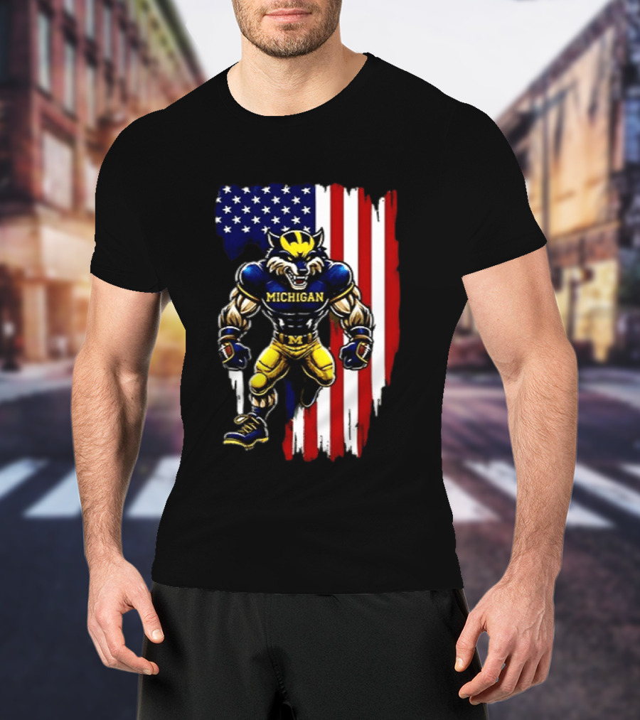 Michigan Wolverines We The People USA Flag Wolverine T-Shirt