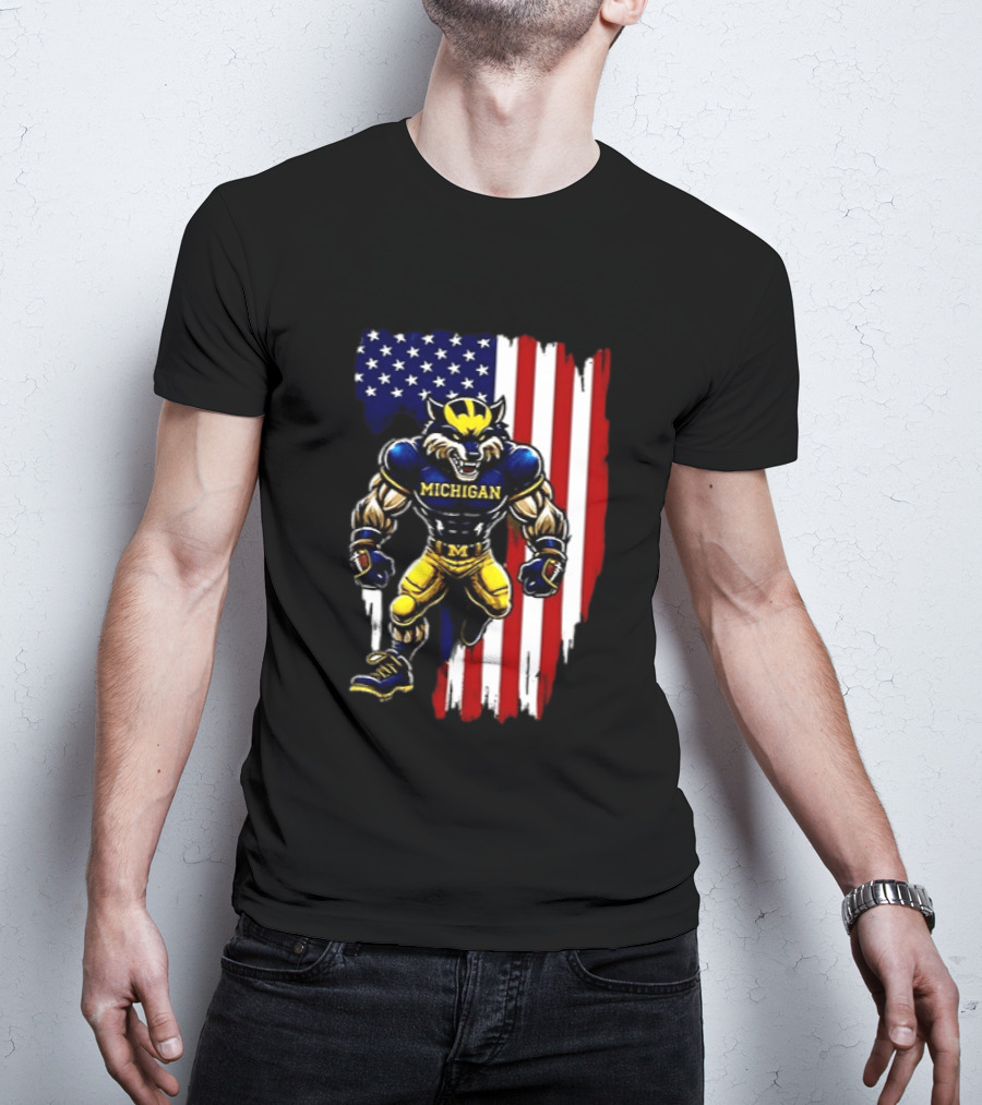 Michigan Wolverines We The People USA Flag Wolverine T-Shirt