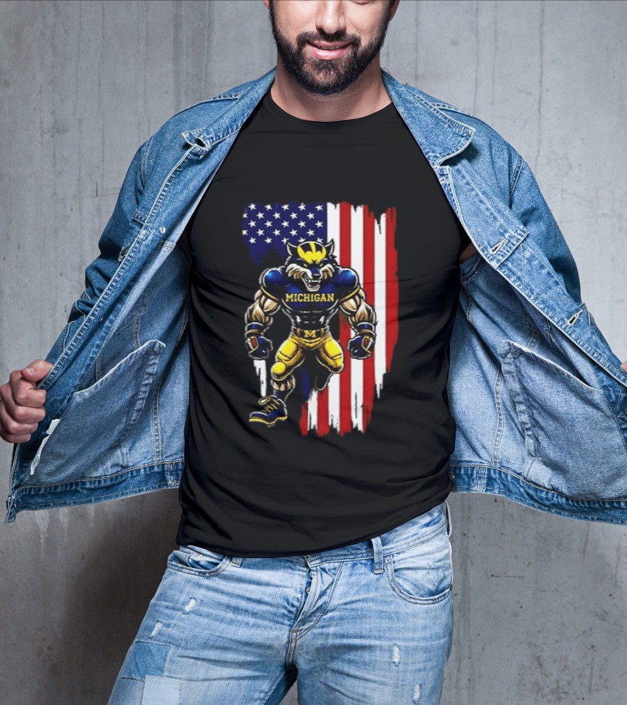 Michigan Wolverines We The People USA Flag Wolverine T-Shirt