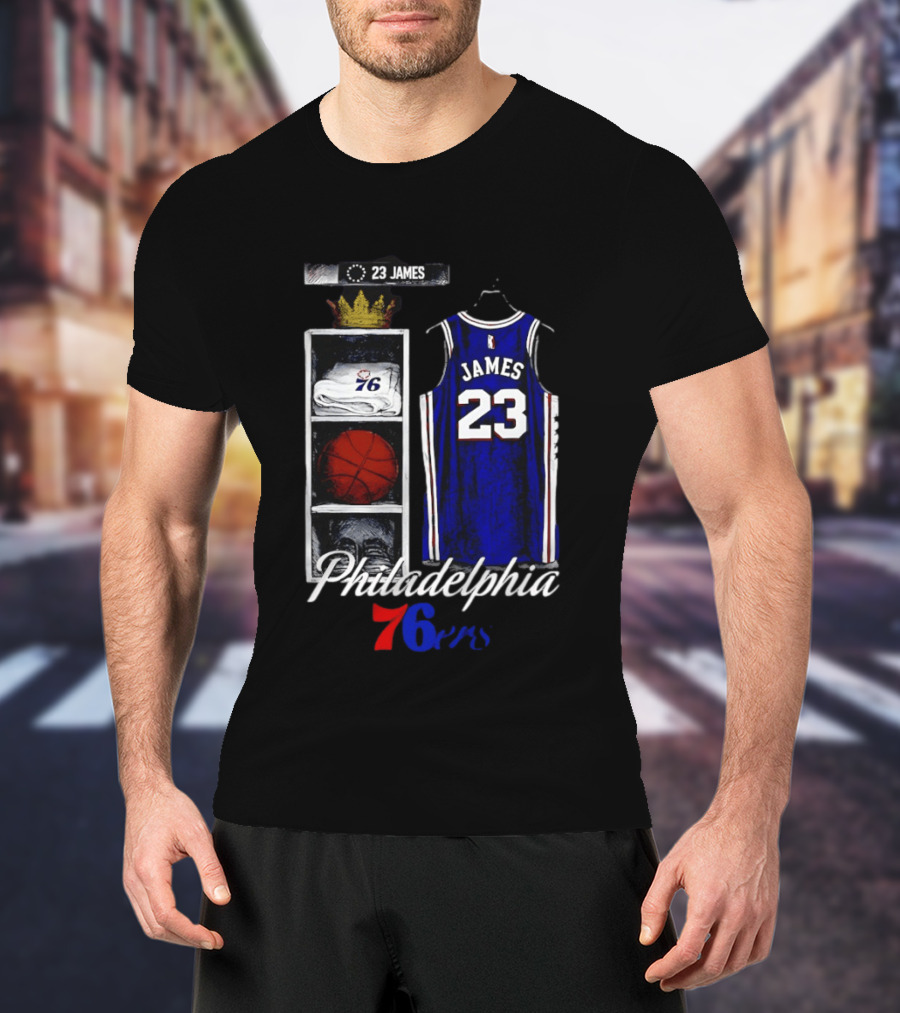 Philadelphia 76ers LeBron James 23 Basketball Jersey Locker Room Display T-Shirt