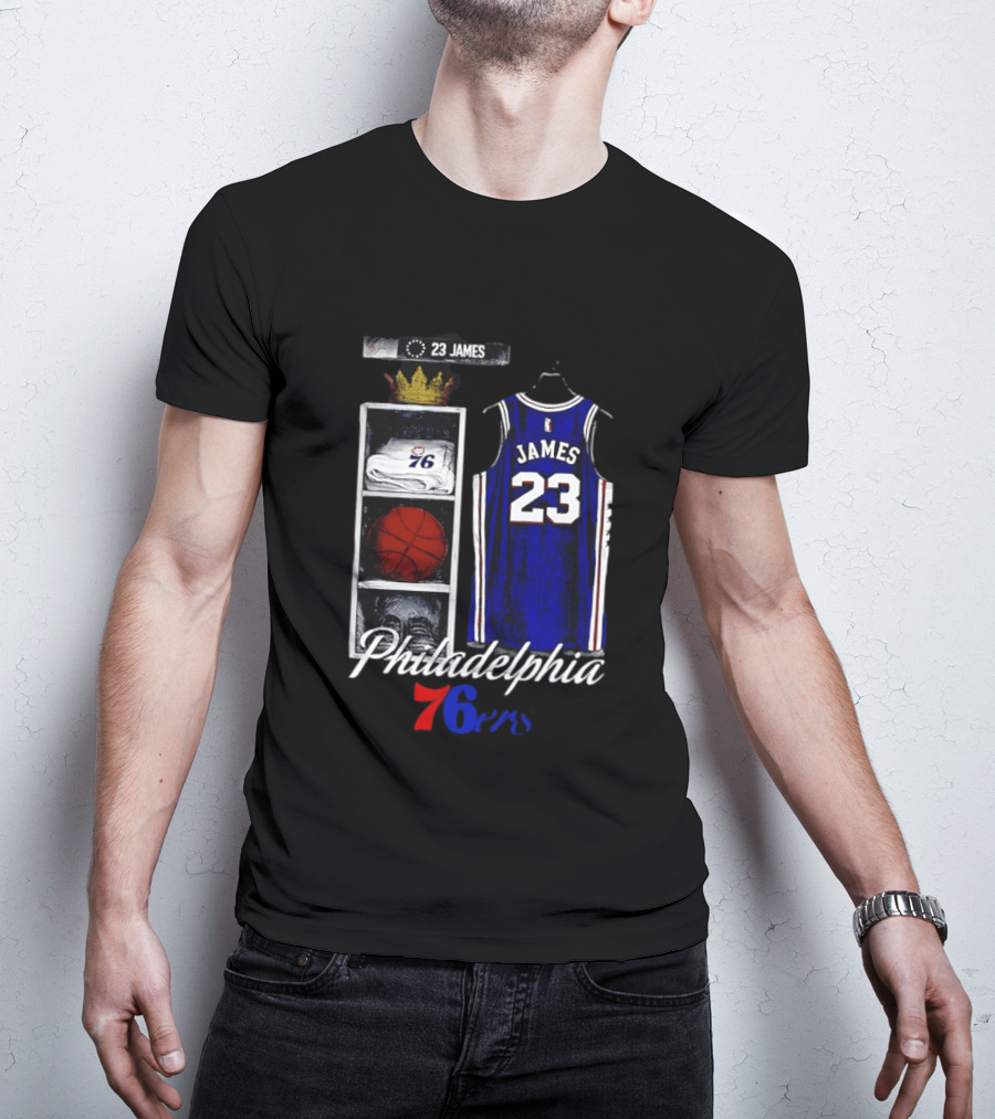 Philadelphia 76ers LeBron James 23 Basketball Jersey Locker Room Display T-Shirt