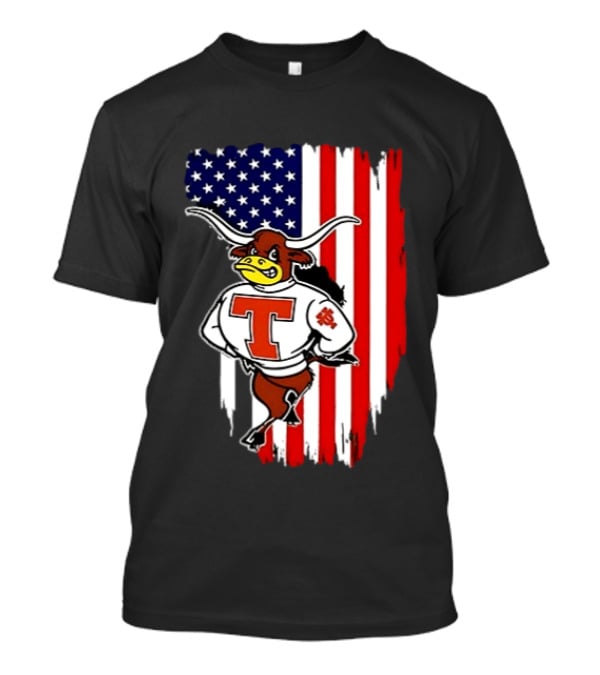Texas Longhorns Mascot Over USA Flag T-Shirt