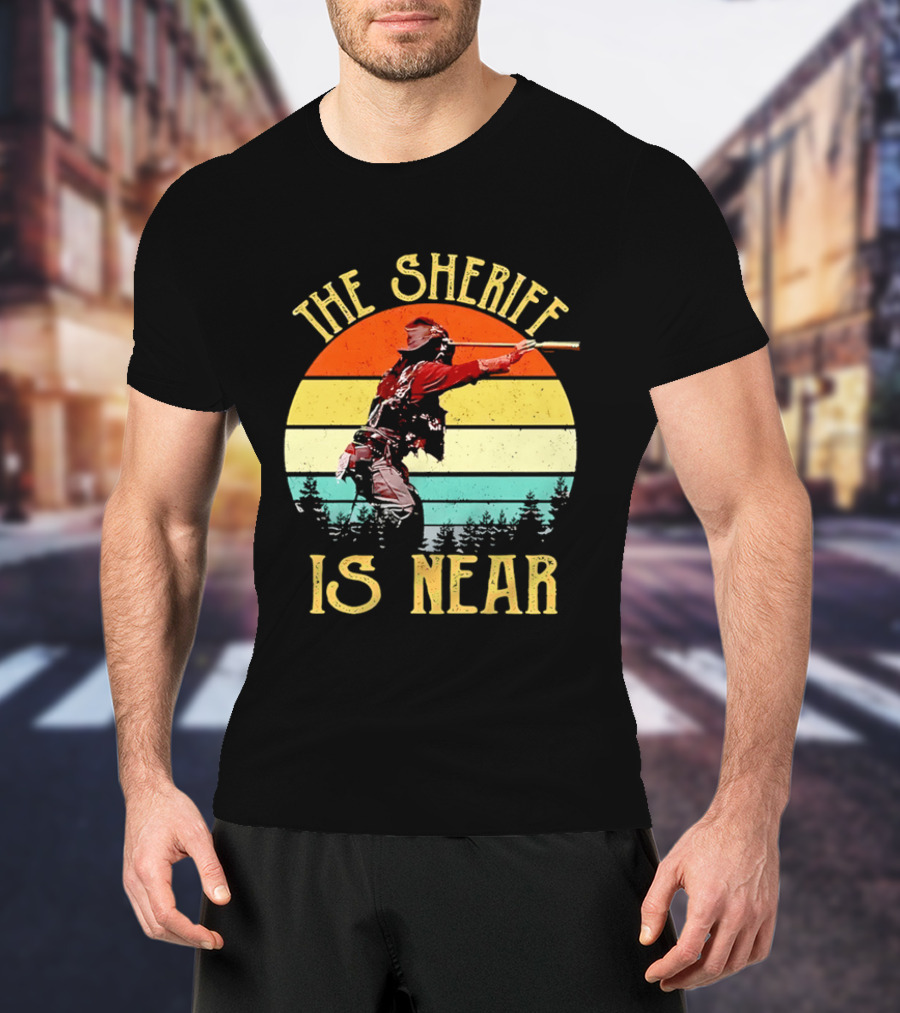 The Sheriff Is Near Western Cowboy Retro Sunset T-Shirt