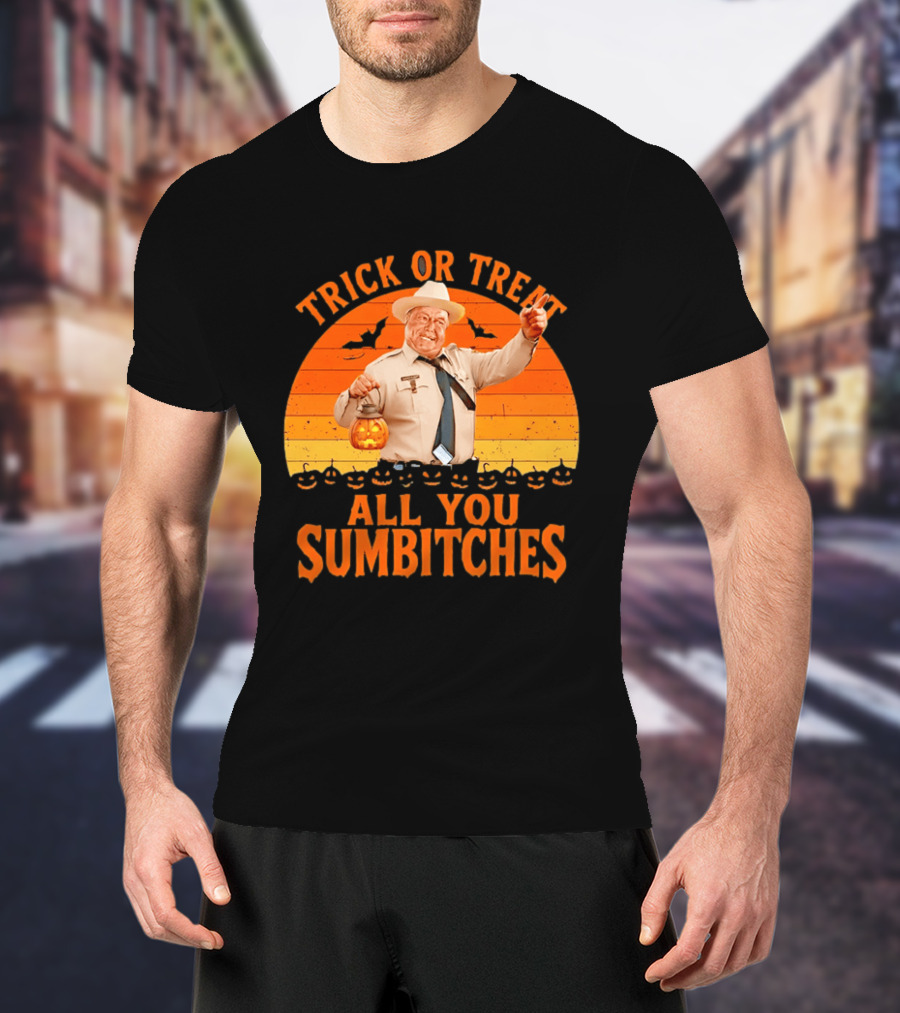 Trick Or Treat All You Sumbitches Halloween Officer Pumpkin Lantern T-Shirt