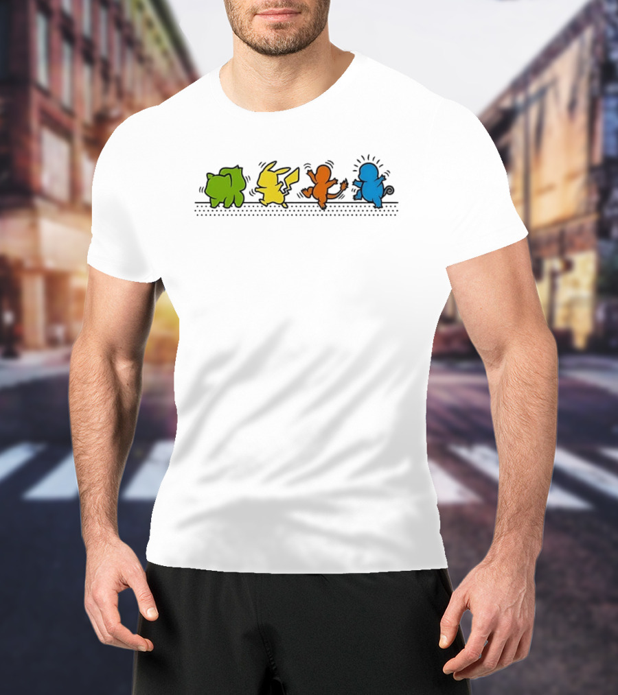 Dancing Pikachu Bulbasaur Charmander Squirtle Line Up T-Shirt