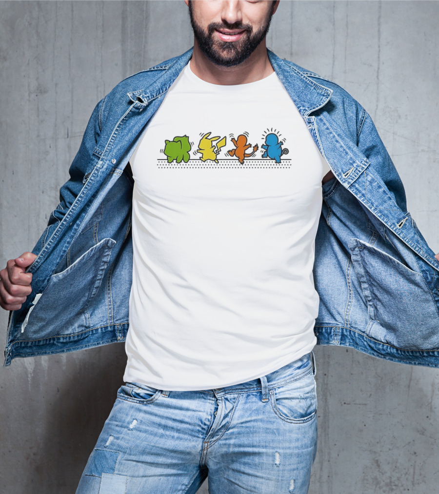 Dancing Pikachu Bulbasaur Charmander Squirtle Line Up T-Shirt