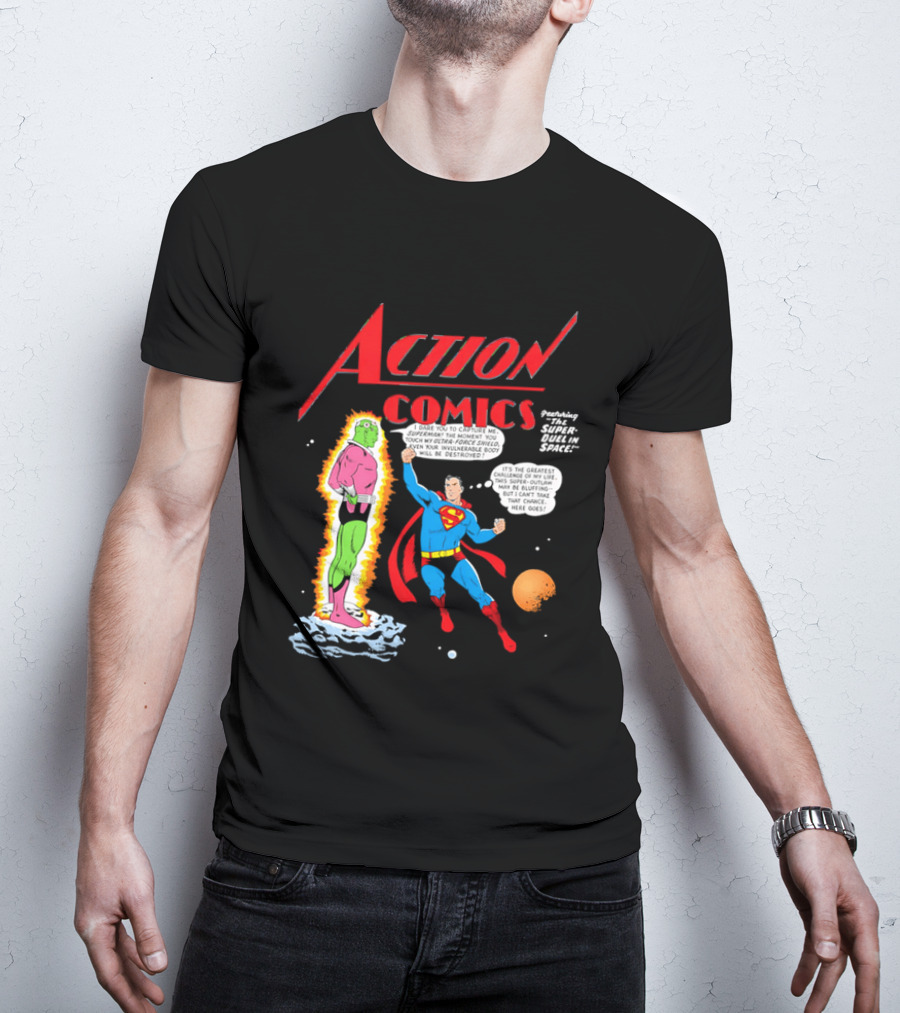 Action Comics Superman I Dare You To Capture Me Super Duel In Space T-Shirt