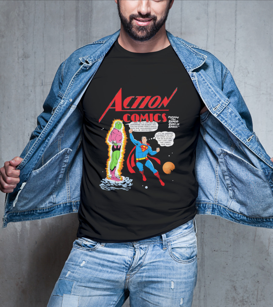 Action Comics Superman I Dare You To Capture Me Super Duel In Space T-Shirt