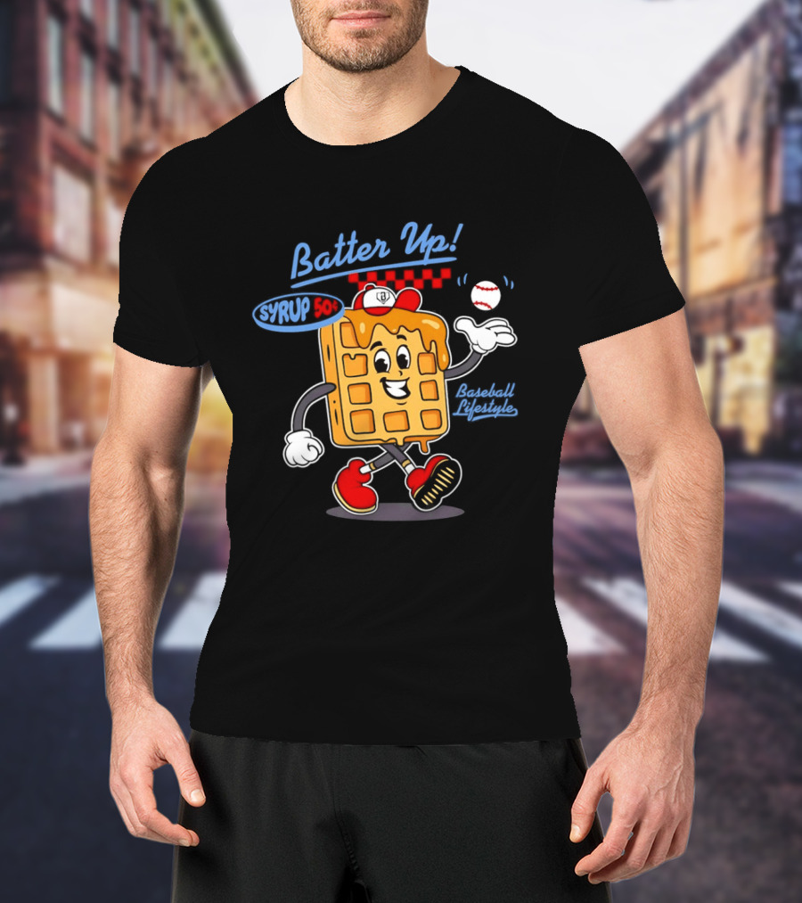 Batter Up Syrup Baseball Waffle Fun Sports Lifestyle T-Shirt