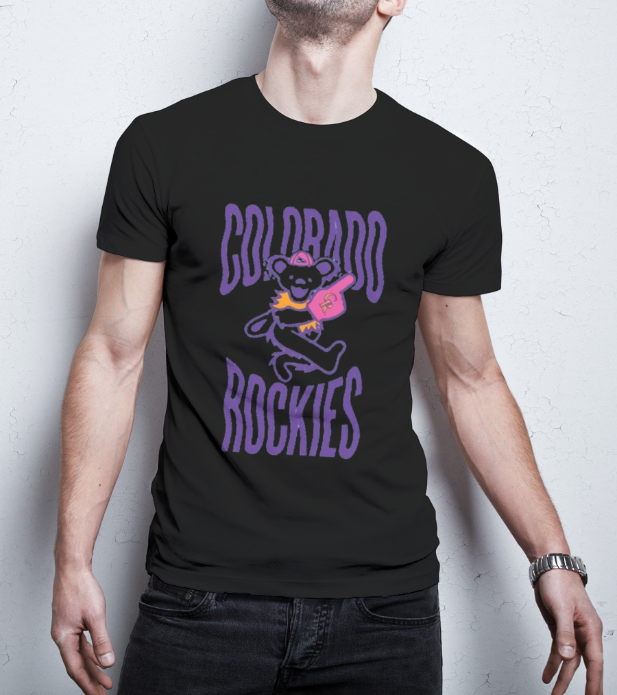 Colorado Rockies Grateful Dead Bear With Foam Finger Fan T-Shirt