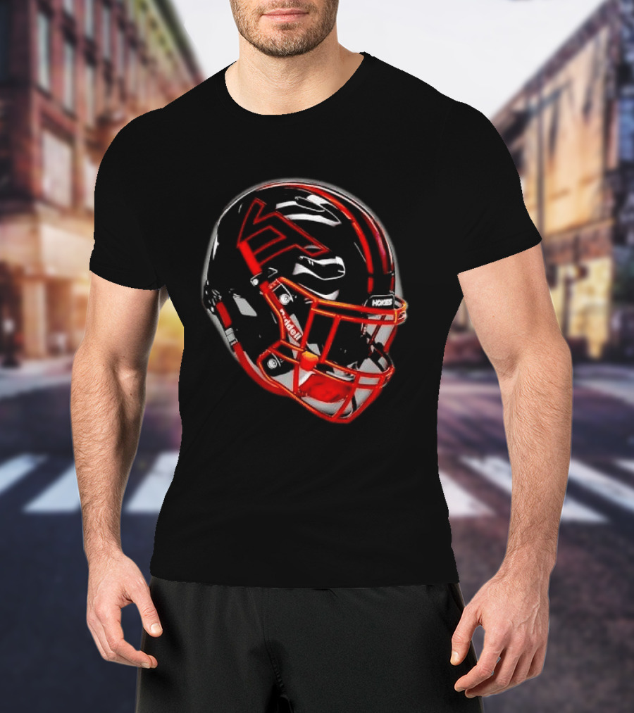 VT Hokies Black Orange Football Helmet Performance Sports Gear T-Shirt