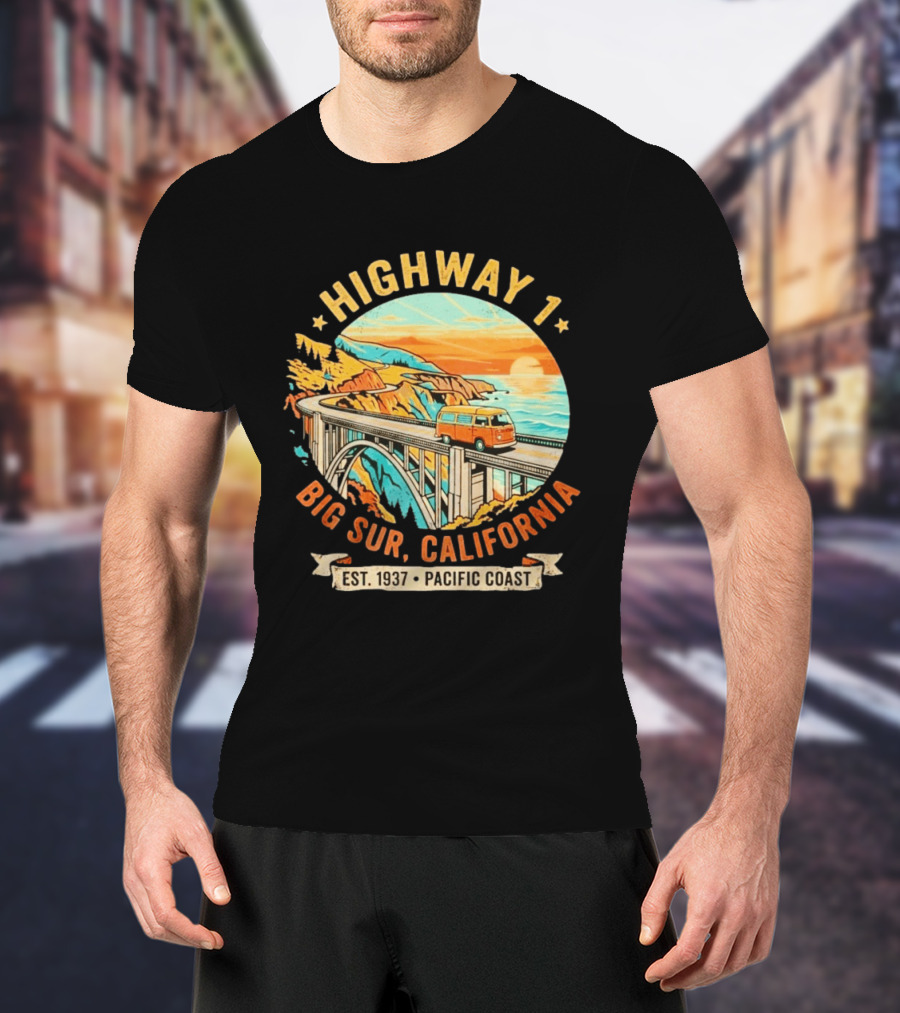 Highway 1 Big Sur California Pacific Coast Est 1937 Vintage Scenic Road Trip T-Shirt
