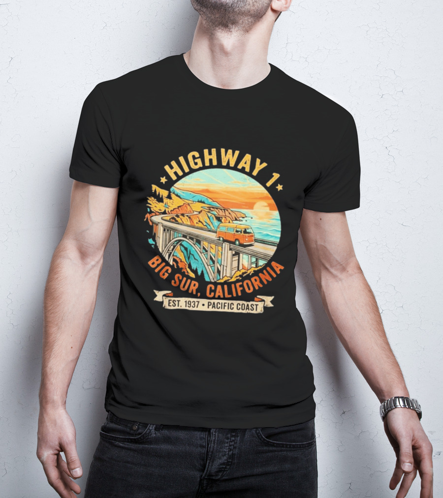 Highway 1 Big Sur California Pacific Coast Est 1937 Vintage Scenic Road Trip T-Shirt