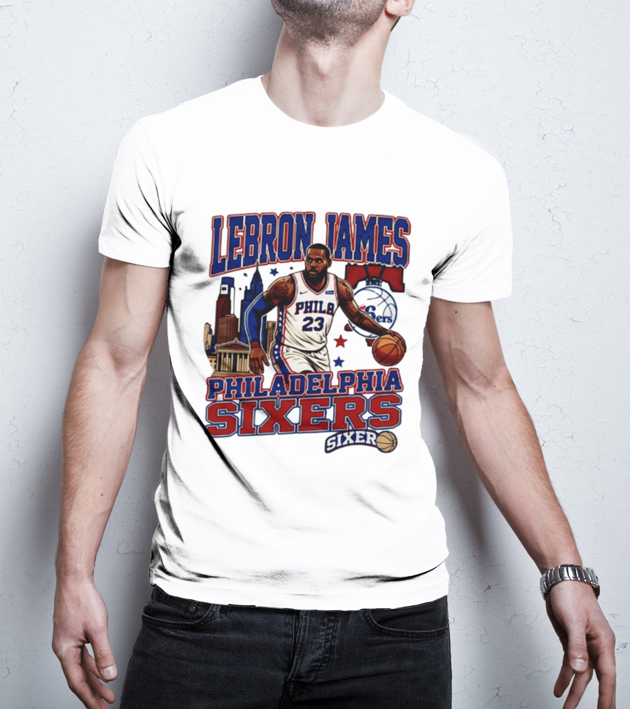 LeBron James Philadelphia Sixers No 23 Jersey Cityscape Basketball T-Shirt