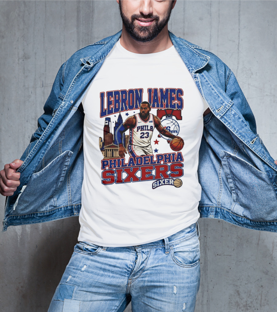 LeBron James Philadelphia Sixers No 23 Jersey Cityscape Basketball T-Shirt