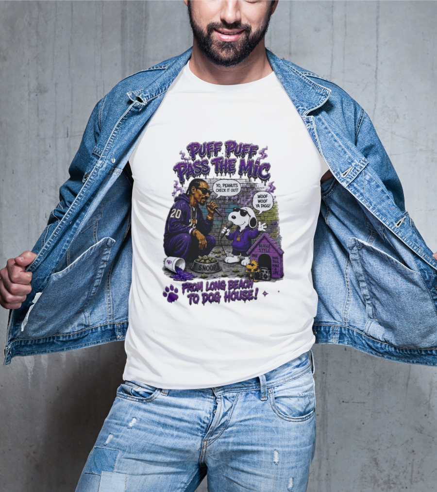 Puff Puff Pass The Mic Snoop Dogg Snoopy Collaboration From Long Beach To Dog House T-Shirt