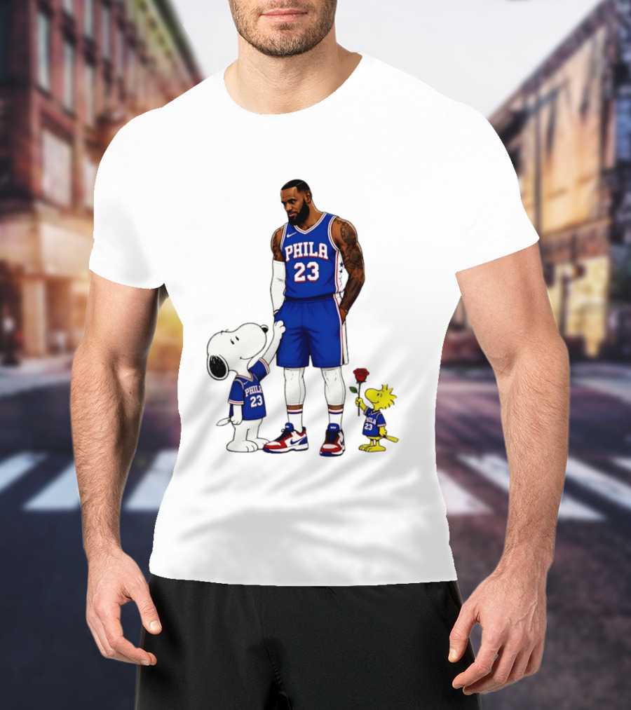 Philadelphia 76ers LeBron James With Snoopy And Woodstock 2026 T-Shirt