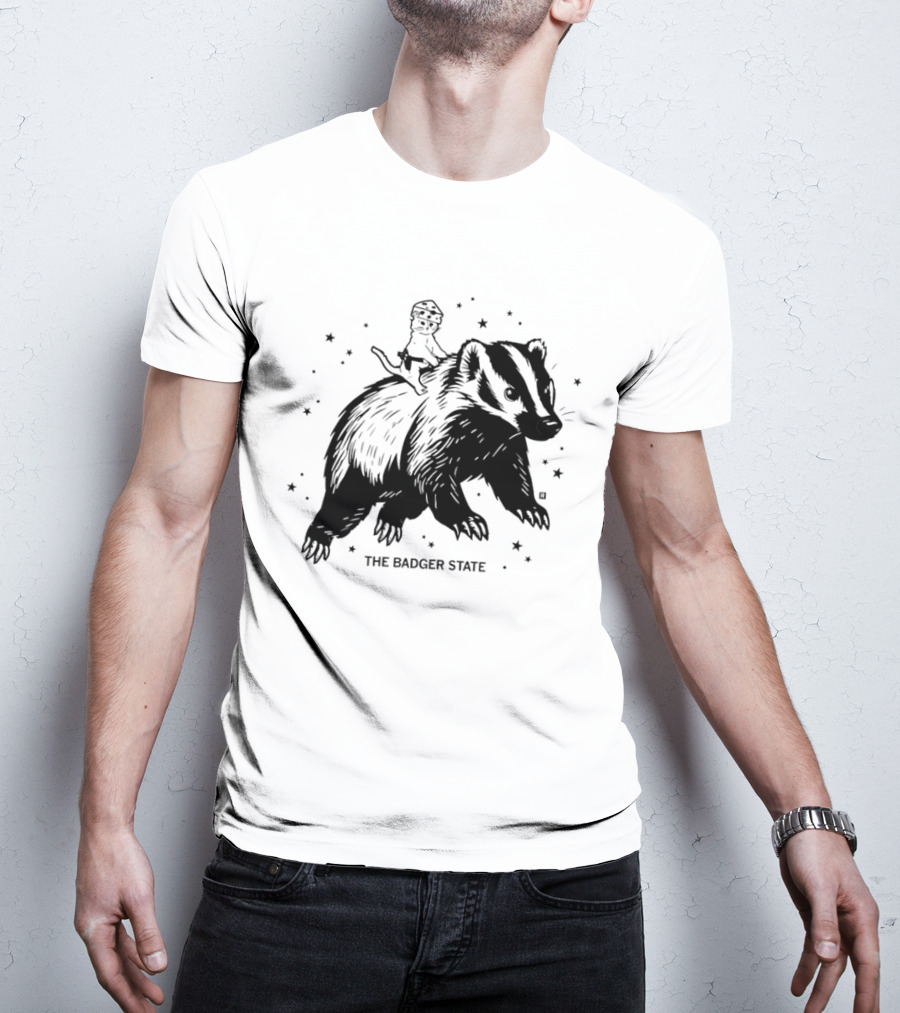 The Badger State Cat Wearing Cheese Hat On Badger With Stars T-Shirt