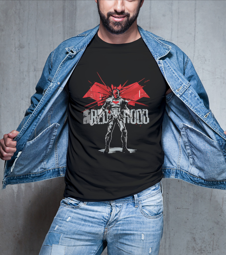 Red Hood Dynamic Vigilante Hero With Red Bat T-Shirt