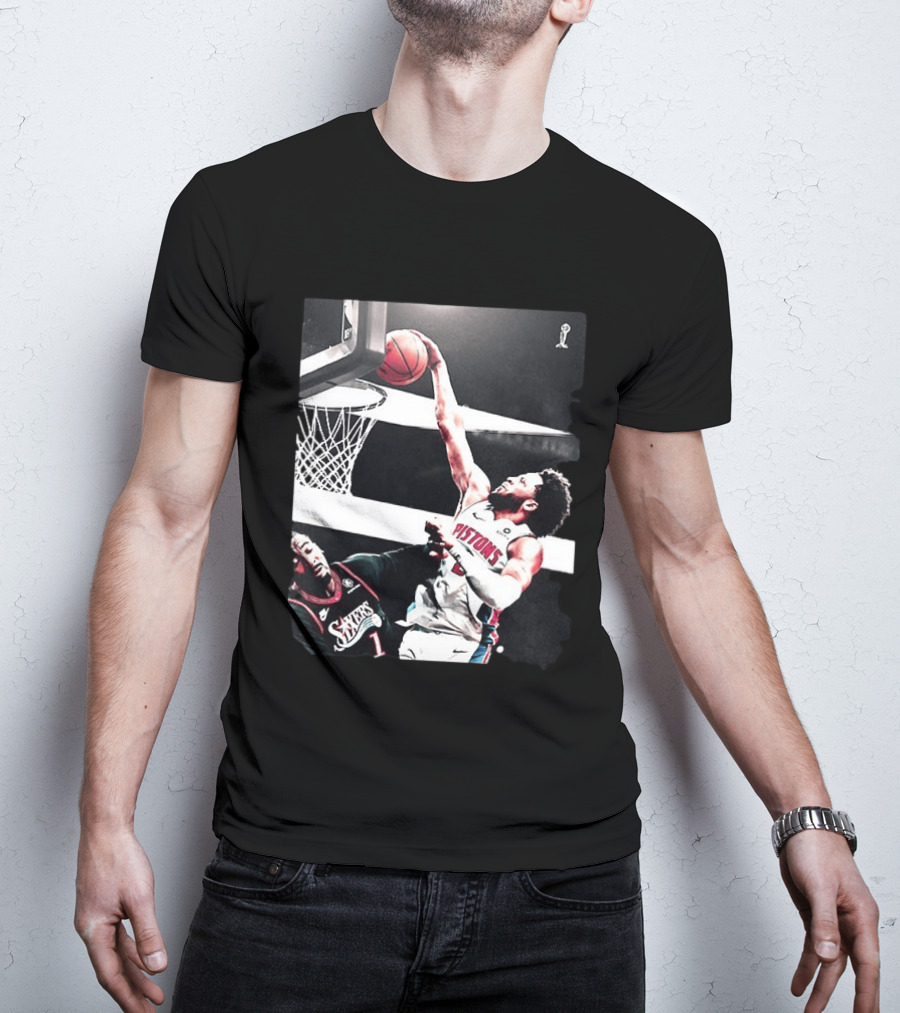 Pistons Cade Cunningham Slam Dunk Vs 76ers Andrei Drummond NBA Action T-Shirt