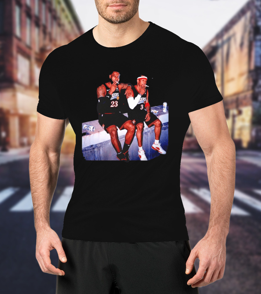 LeBron James Allen Iverson Smoking Philadelphia 76ers Skyline T-Shirt