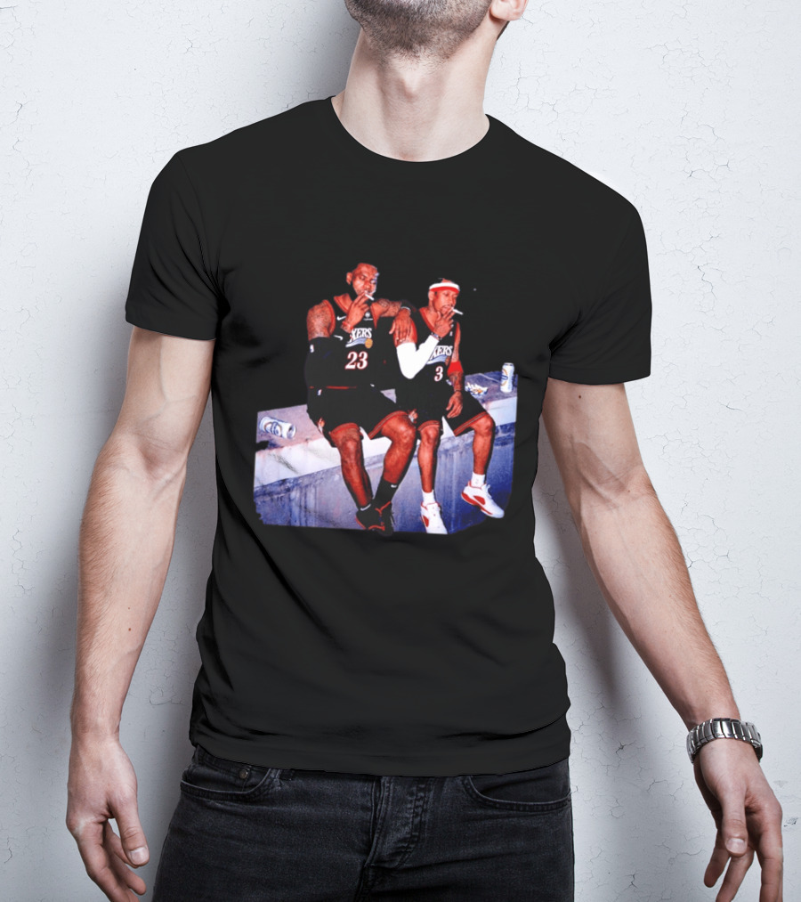 LeBron James Allen Iverson Smoking Philadelphia 76ers Skyline T-Shirt