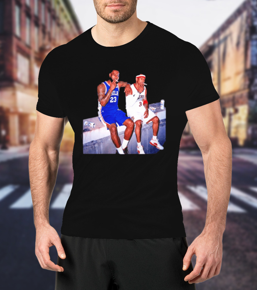 LeBron James Allen Iverson Philadelphia 76ers Smoking Scene Vintage NBA T-Shirt