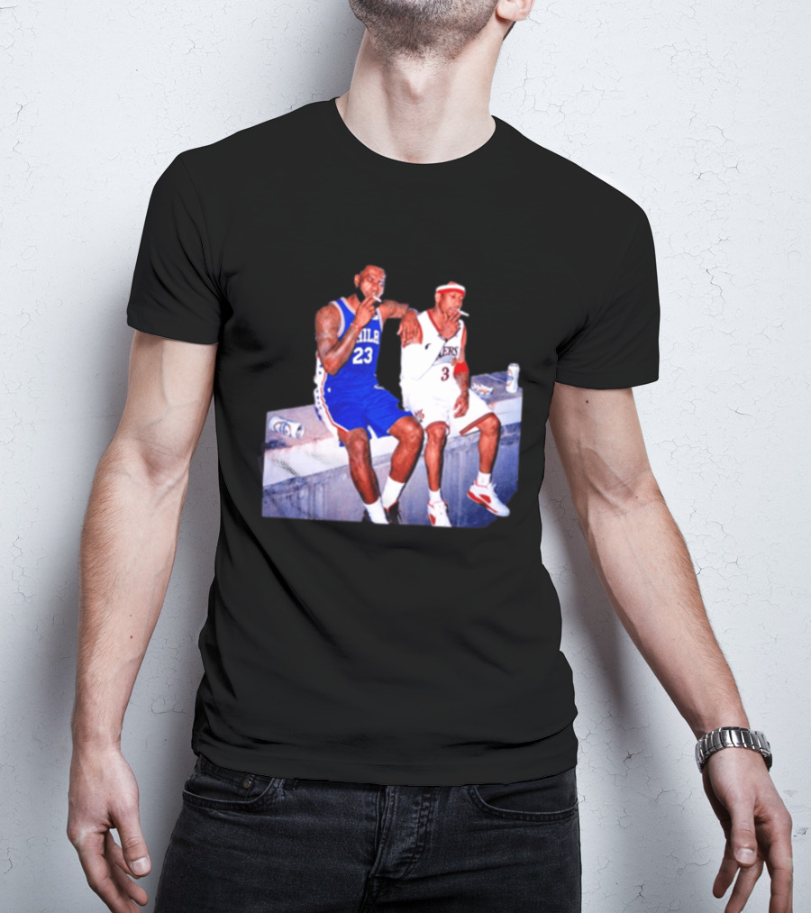LeBron James Allen Iverson Philadelphia 76ers Smoking Scene Vintage NBA T-Shirt