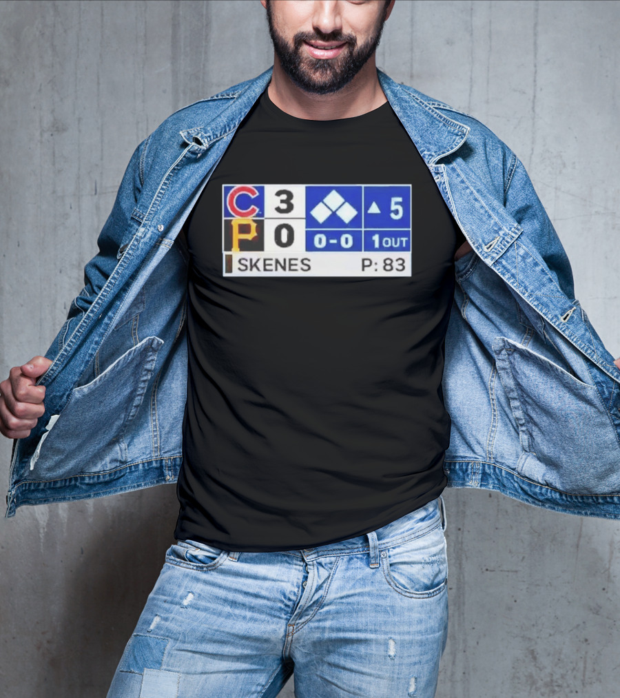 Chicago Cubs 3 Pittsburgh Pirates 0 Scoreboard Skenes Pitching 5th Inning Baseball T-Shirt