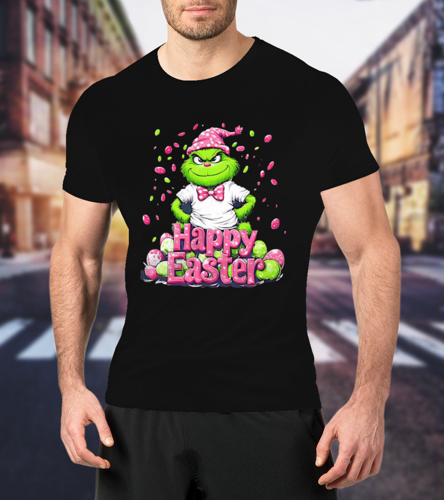 Happy Easter Grinch In Festive Hat With Colorful Eggs T-Shirt