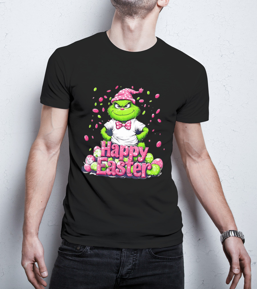 Happy Easter Grinch In Festive Hat With Colorful Eggs T-Shirt