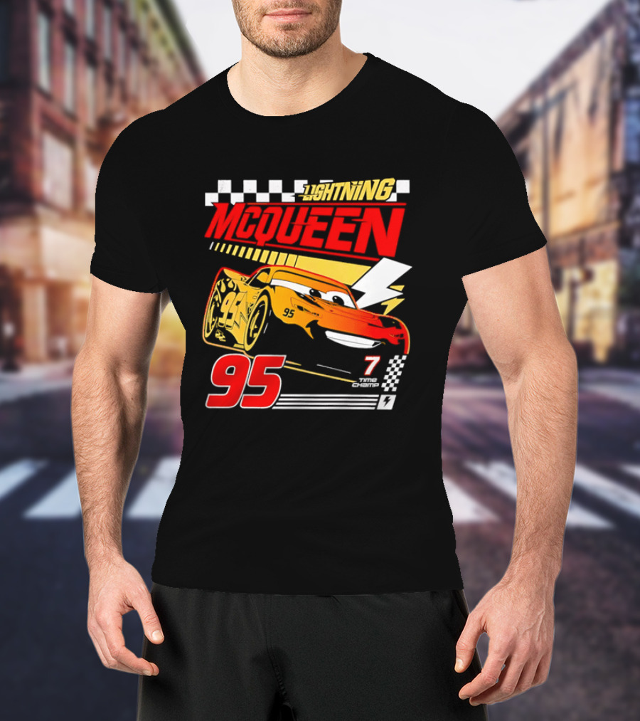 Lightning McQueen Racing 95 Champion Car Number 7 Lightning Bolt T-Shirt
