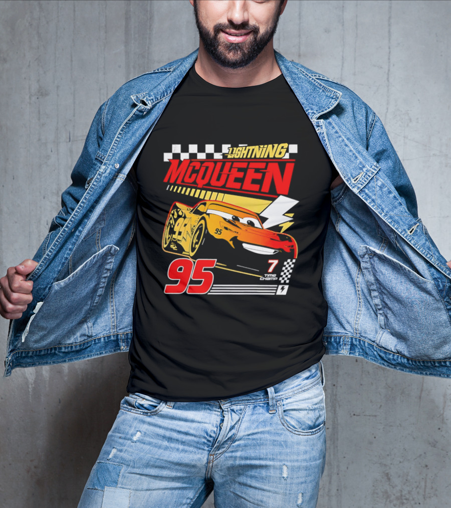 Lightning McQueen Racing 95 Champion Car Number 7 Lightning Bolt T-Shirt