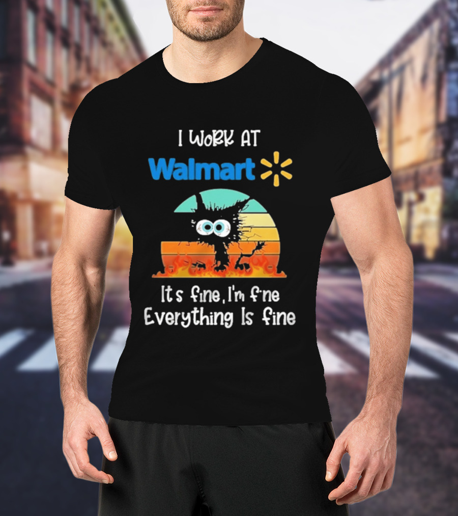 I Work At Walmart Its Fine Im Fine Everything Is Fine Emoji Wall Crack Puzzle T-Shirt