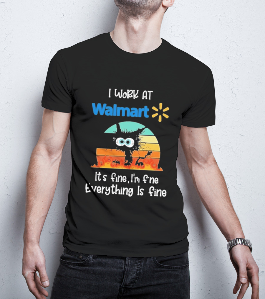 I Work At Walmart Its Fine Im Fine Everything Is Fine Emoji Wall Crack Puzzle T-Shirt