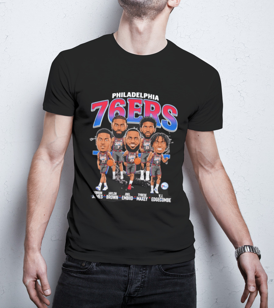 Philadelphia 76ers LeBron James Jaylen Brown Joel Embiid Tyrese Maxey VJ Edgecombe Caricature T-Shirt