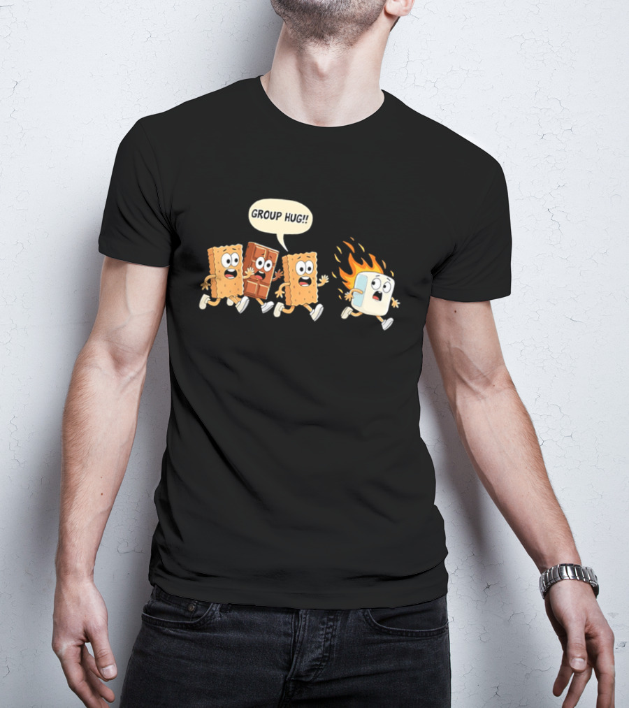 S'mores Cartoon Group Hug Chocolate Graham Cracker Marshmallow Fun T-Shirt