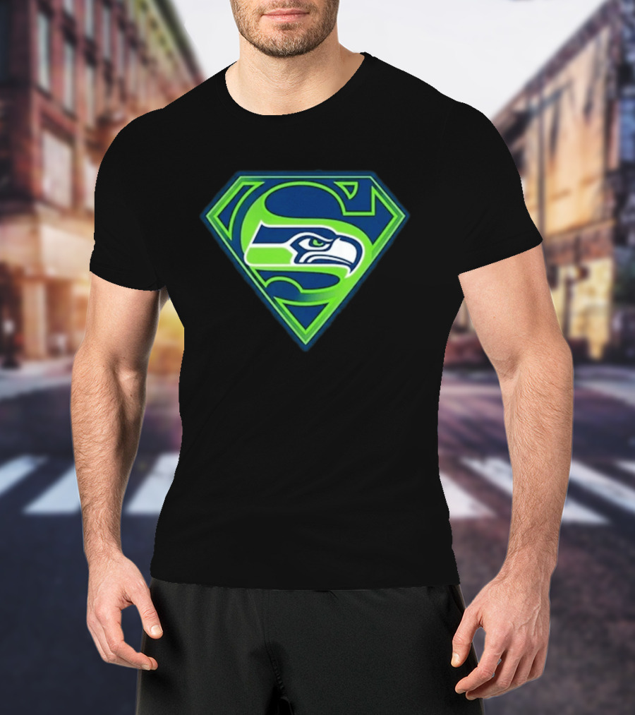 Seattle Seahawks Superman Logo S Symbol Fusion T-Shirt