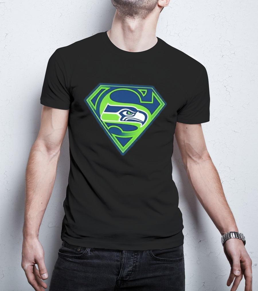 Seattle Seahawks Superman Logo S Symbol Fusion T-Shirt