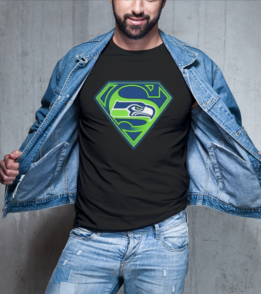 Seattle Seahawks Superman Logo S Symbol Fusion T-Shirt