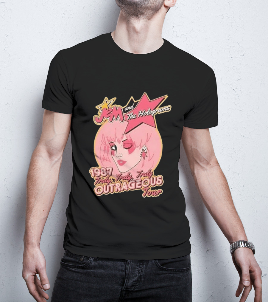 1987 Truly Outrageous Tour Jem And The Holograms Retro Pink Star T-Shirt