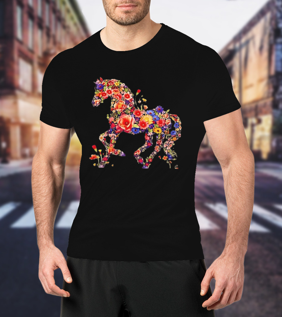 Unicorn Floral Blossoms Mythical Fantasy Animal Nature Garden Botanical T-Shirt